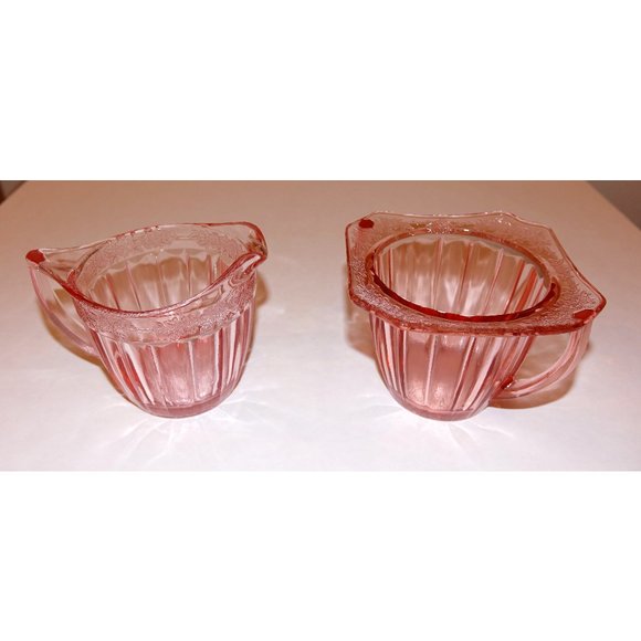 Vintage Jeanette Adam Pink Creamer & Open Sugar Bowl Depression Glass - Picture 1 of 6